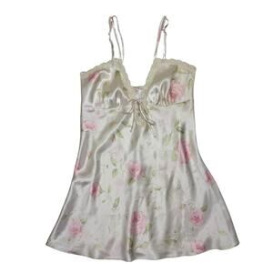 Dentelle Women's Vintage Slip Lingerie L Ivory Cream Pink Rose Floral Nightgown
